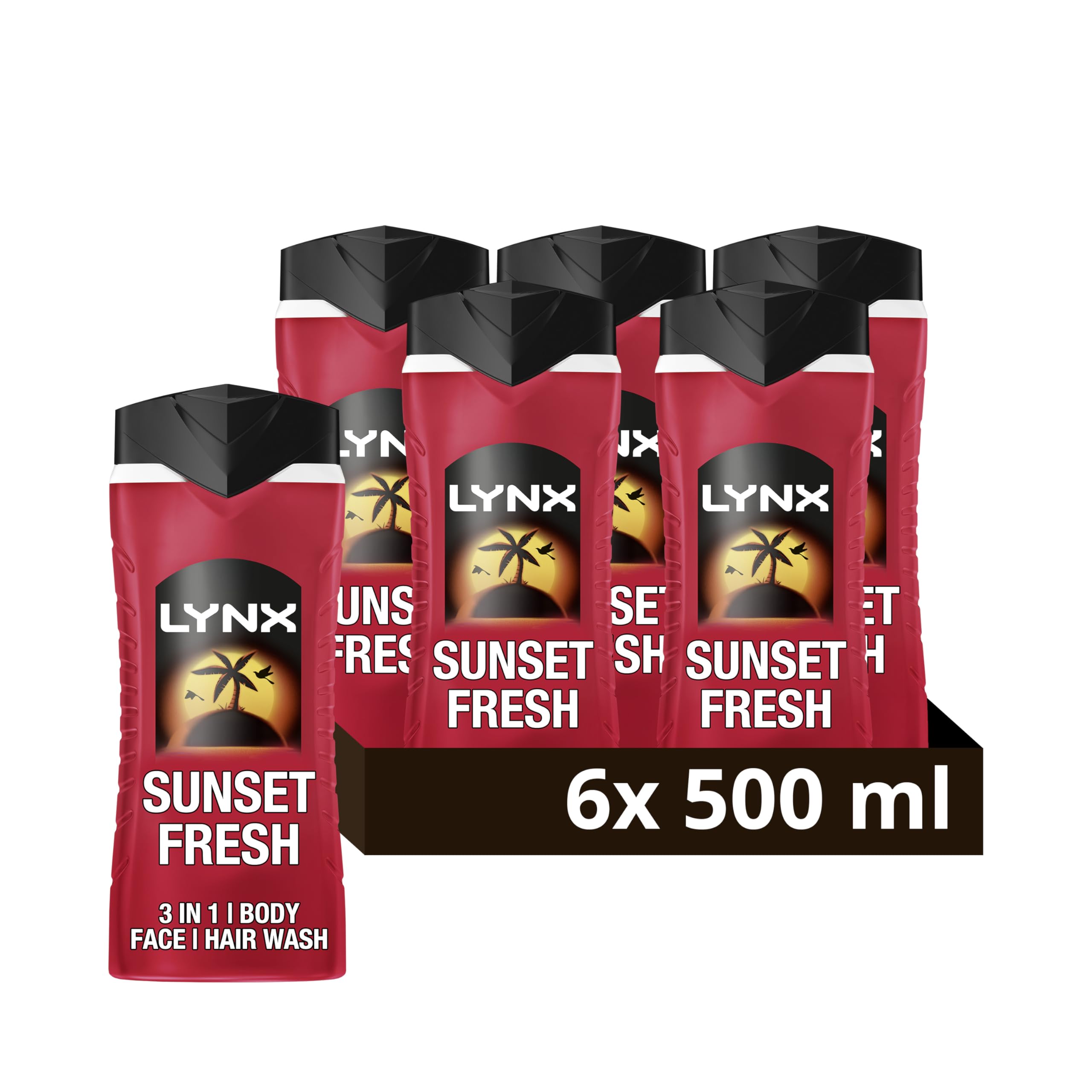 Lynx Sunset Fresh 3-in-1 Body Wash - Mango & Mandarin - 500ml (Pack of 6)
