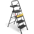 BONTEC 4 Step Ladder – Heavy Duty Folding Stool with Tool Tray
