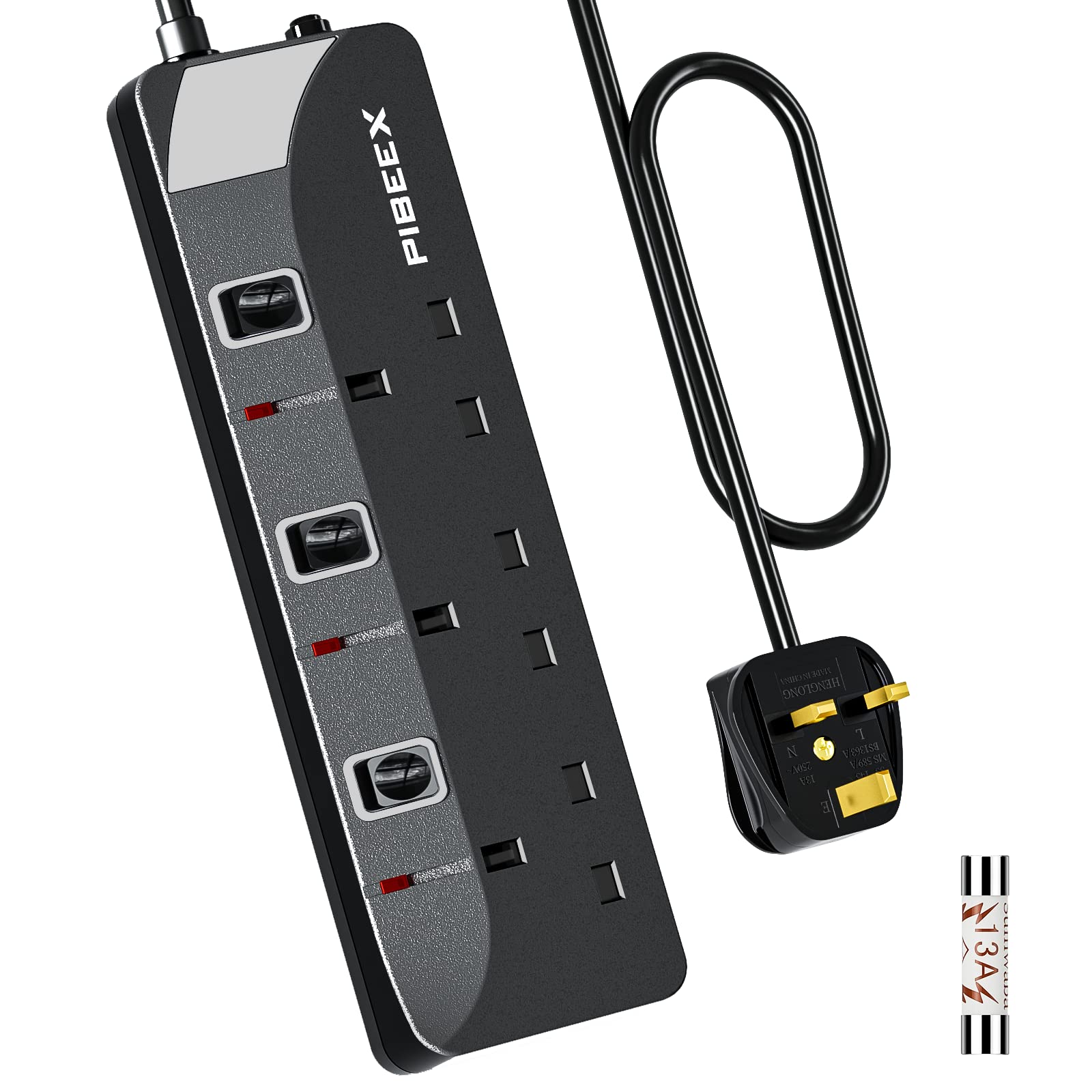 PIBEEX 3 Way Extension Lead with Individual Switches | 3M Power Strip