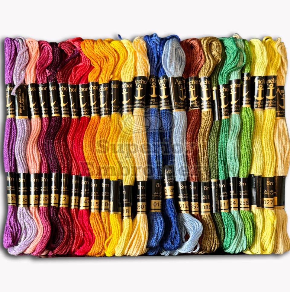 Anchor Cotton Embroidery Floss - 50 Skeins Assorted Colors for Cross Stitch