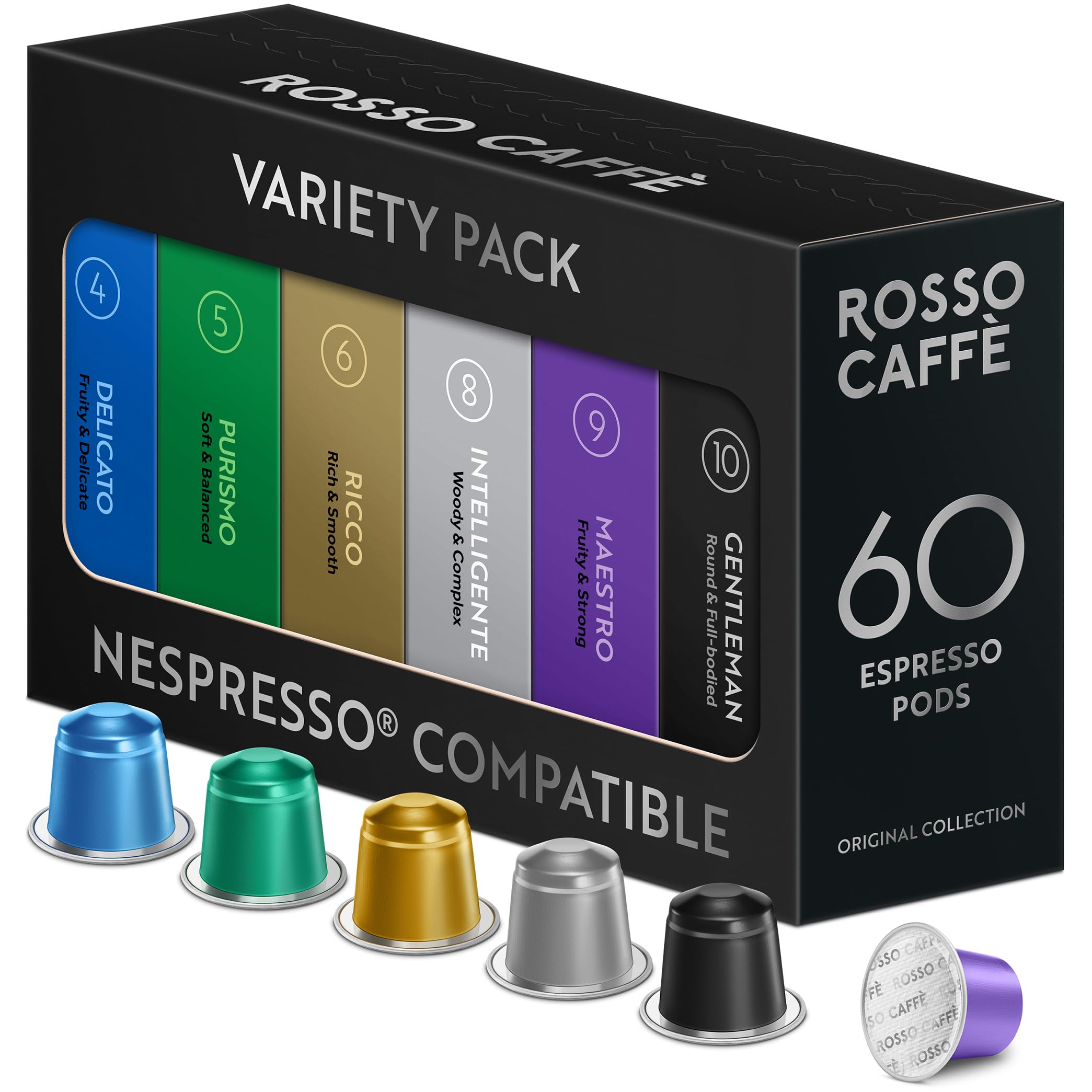 Rosso Caffè Nespresso Compatible Aluminium Coffee Pods Variety Pack - 60ct