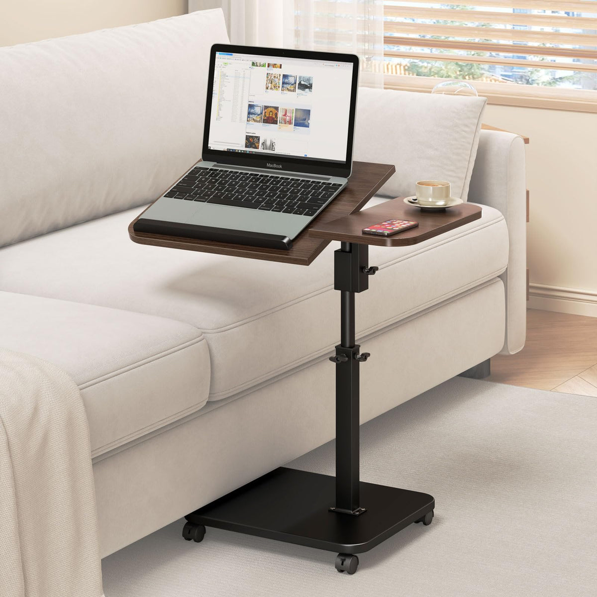 Adjustable Height C Shaped End Table with Wheels,360°Swivel Side Table, Top Tilting Laptop Stand TV Table for Sofa/Bed - image 1