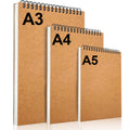 LOSYHU 3-Pack Spiral Sketchbook Set – A3 A4 A5 160gsm Kraft Hardback
