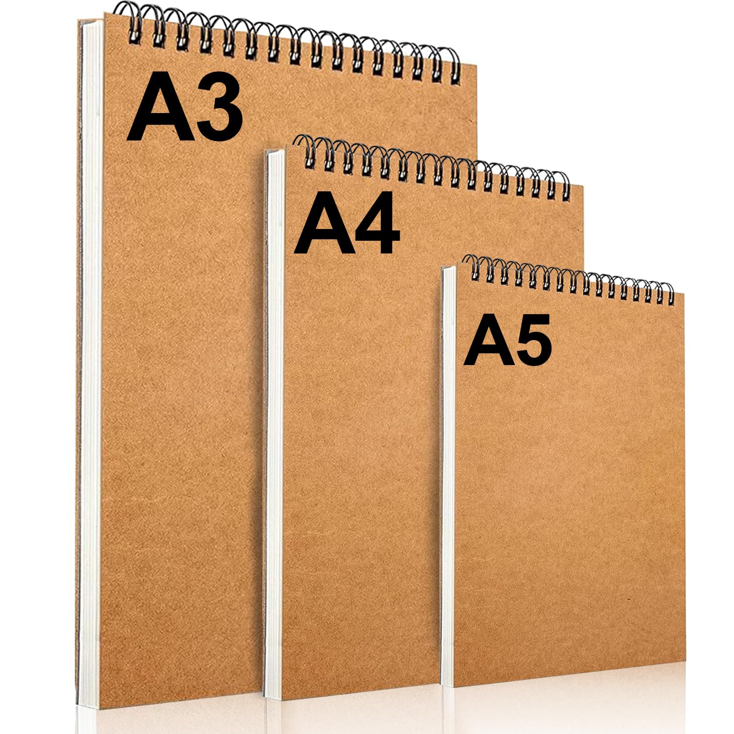 LOSYHU 3-Pack Spiral Sketchbook Set – A3 A4 A5 160gsm Kraft Hardback