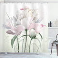 ABAKUHAUS Floral Shower Curtain – Pink Roses & Tulips Waterproof Fabric