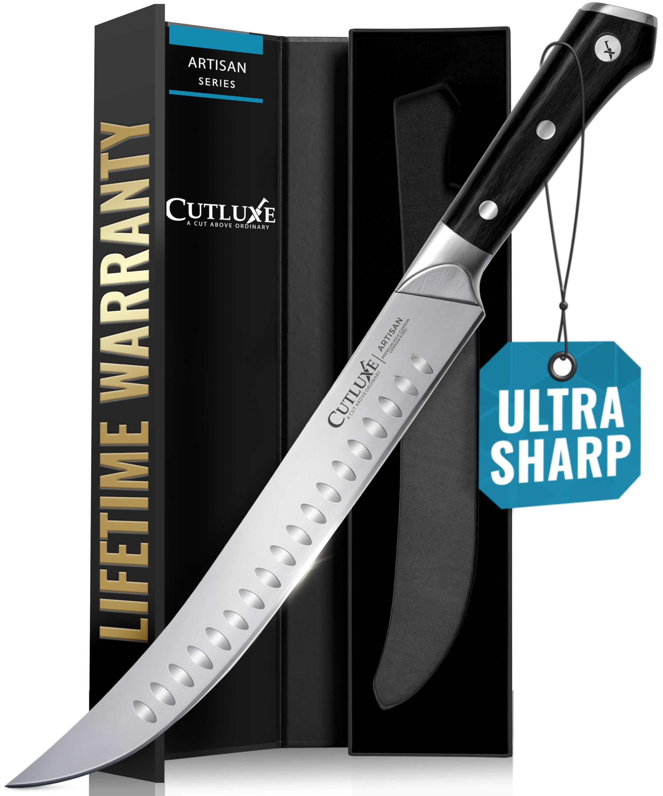 Cutluxe 10-Inch Butcher Cimeter Knife | Forged German Steel Full Tang