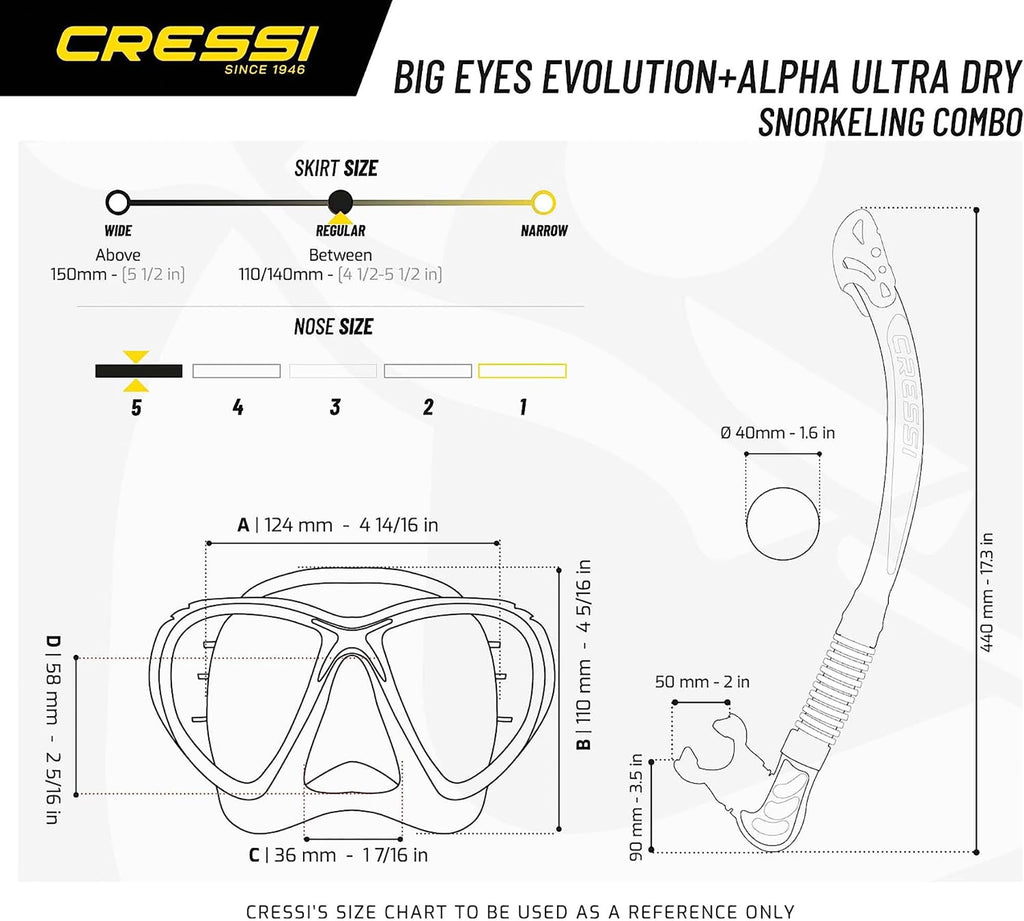 Cressi Big Eyes Evolution & Alpha Ultra Dry Snorkel Set – Black Silicone