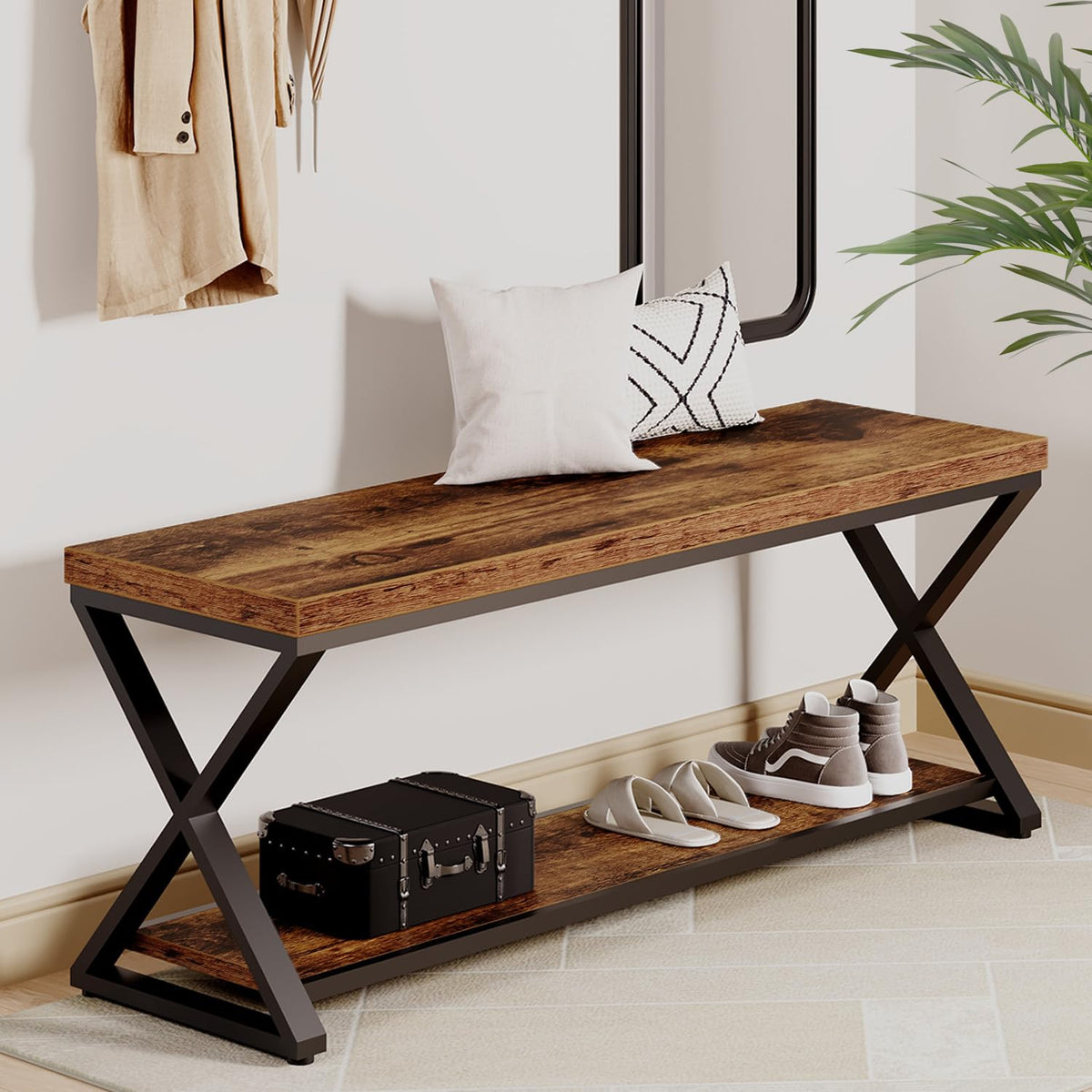 IBF Shoe Storage Bench Entryway shoe Benches for Hallway 120cm Rustic Brown - image 3