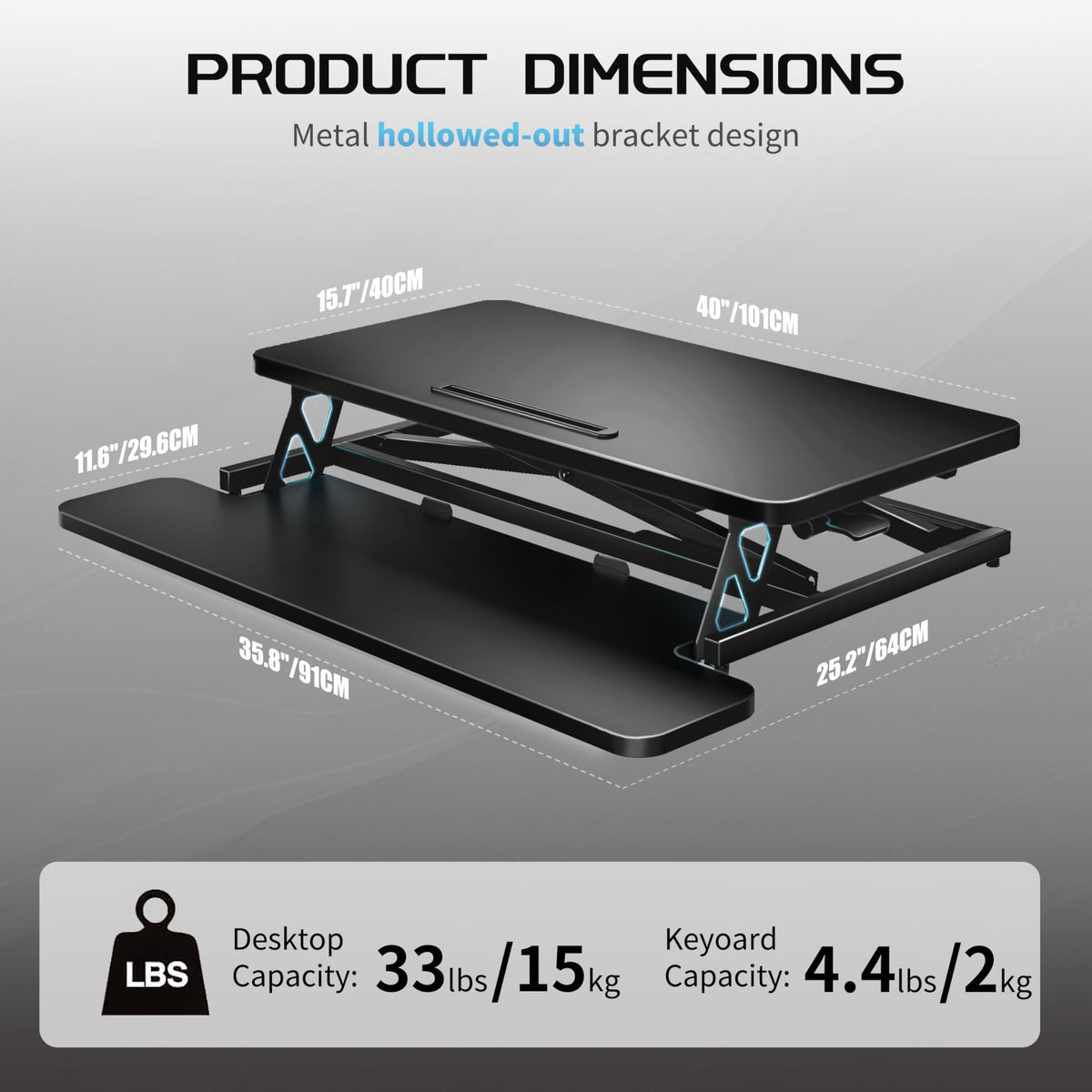 ERGOMAKER Height Adjustable Standing Desk Converter 101cm40 Inch, Black - image 3