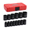 CASOMAN 1/2-Inch Drive Shallow Impact Socket Set, 6-Point SAE, 14-Piece