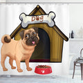 ABAKUHAUS Pug Shower Curtain – Waterproof Fabric Bathroom Decor with Hooks