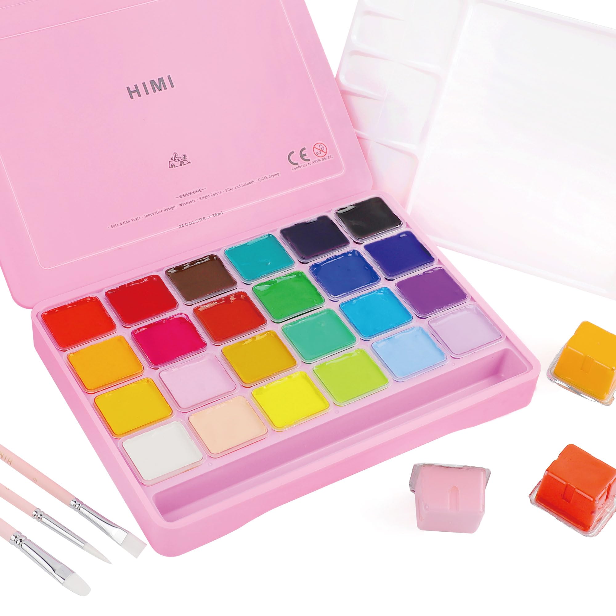 HIMI Gouache Paint Kit | 24 Vibrant Colors Non-Toxic Jelly Cup Set