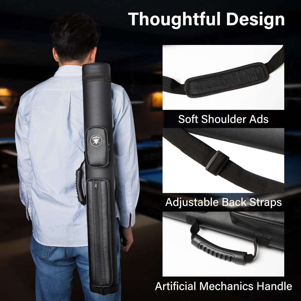 Adhafera 2x2 Hard Pool Cue Case | Faux Leather Snooker Stick Carrier