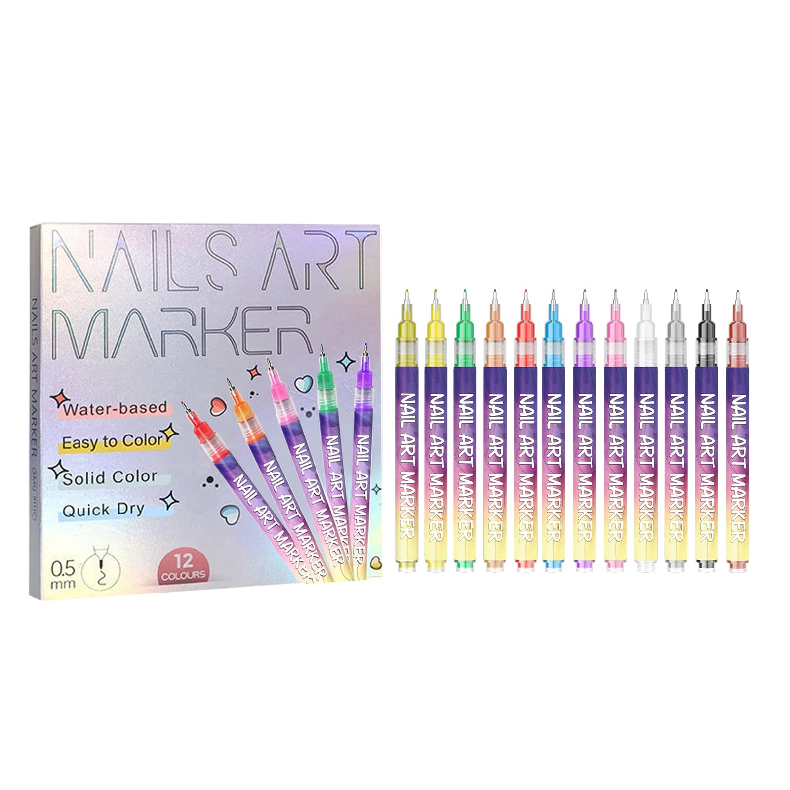 12 Color Nail Art Pens Set | 0.5mm Fine Tip Acrylic Markers