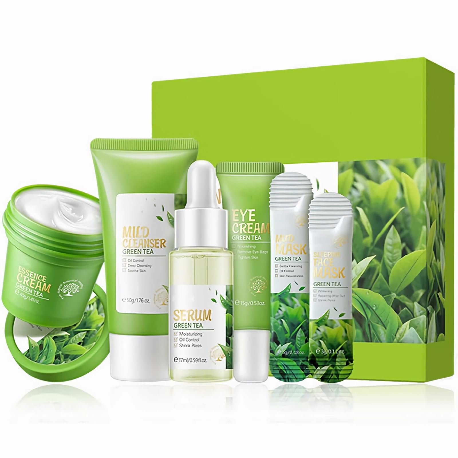 mercham Green Tea Skincare Set - 6-Piece Hydrating Facial Gift Set for Women