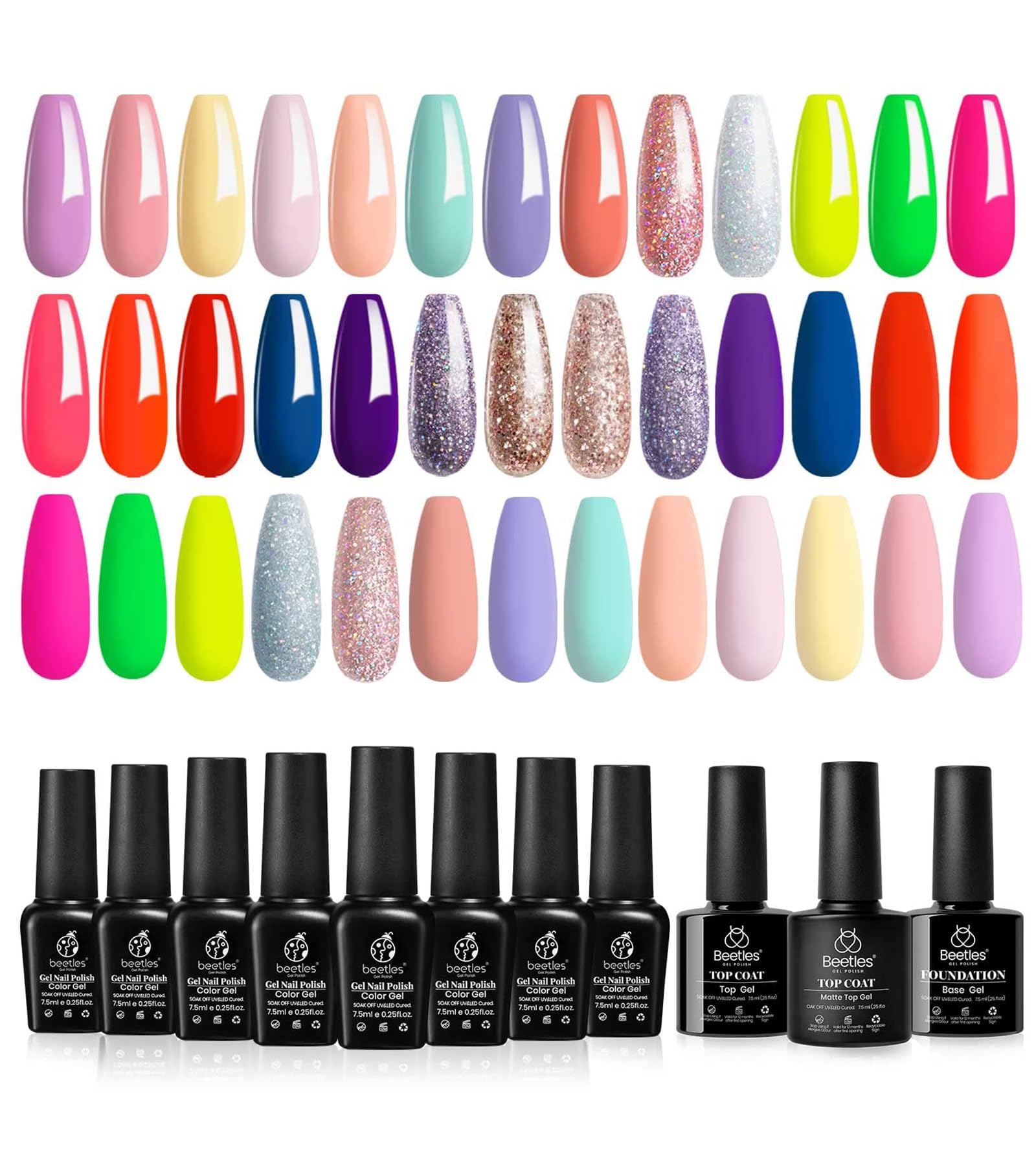 Beetles 20 Color Gel Nail Polish Kit – Pastel & Neon Soak Off Manicure Set