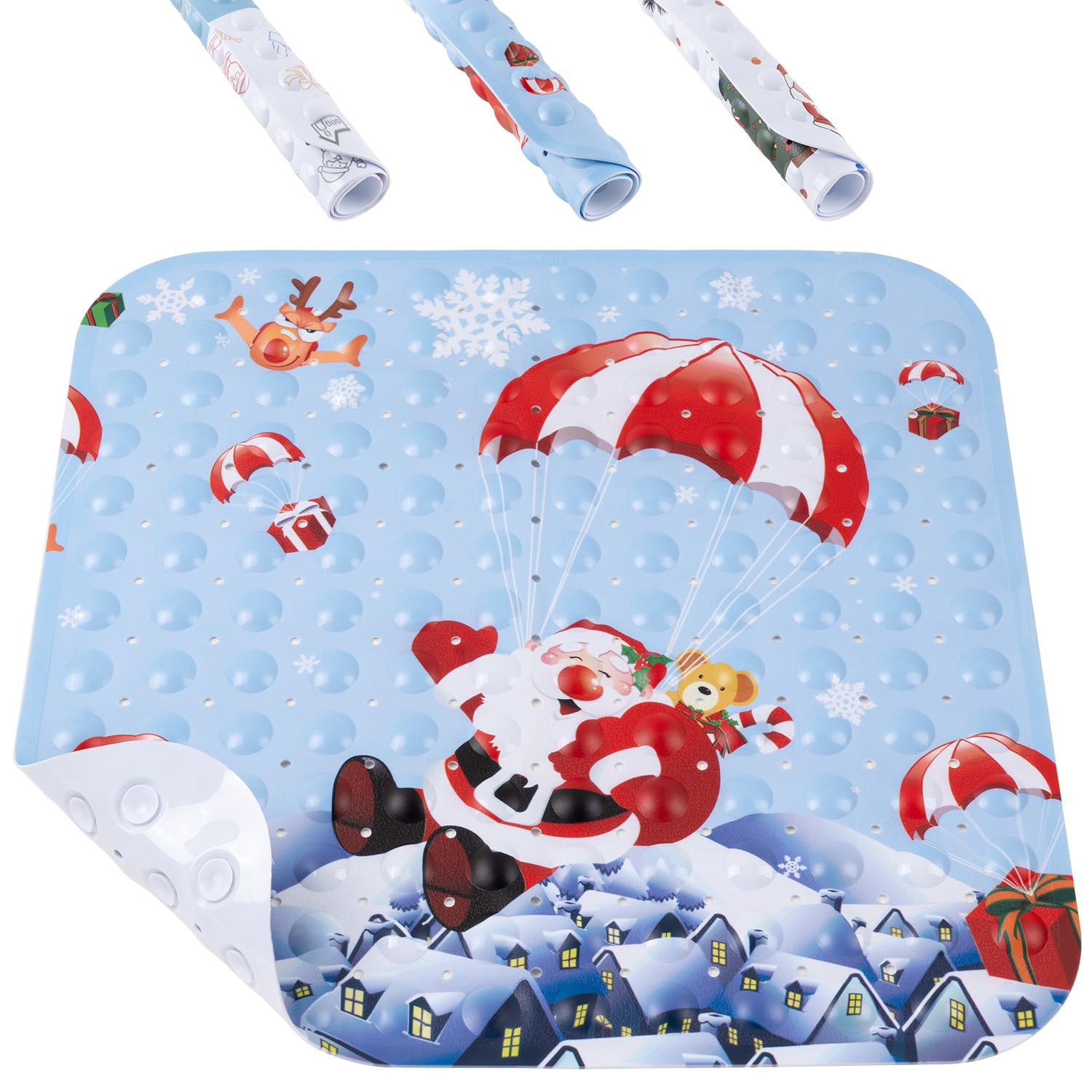 HITSLAM Christmas Shower Mat – 53x53cm Non-Slip Anti-Mould Bath Mat