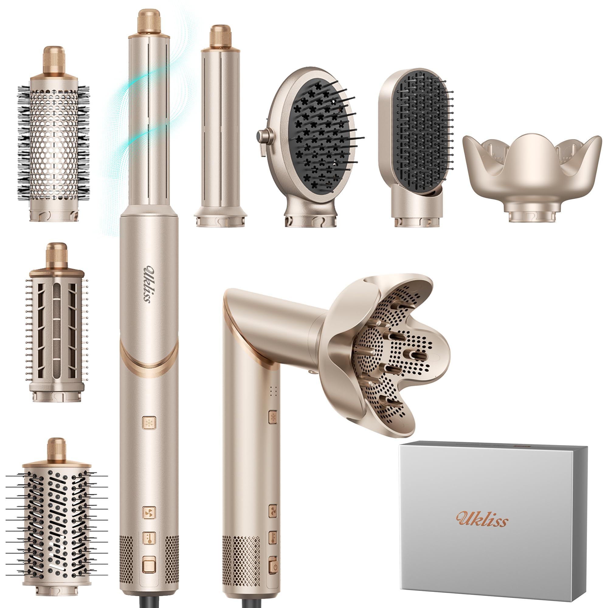 UKLISS 8-in-1 Hair Dryer Brush | 1400W Auto-Wrap Curler & Airstyler Set
