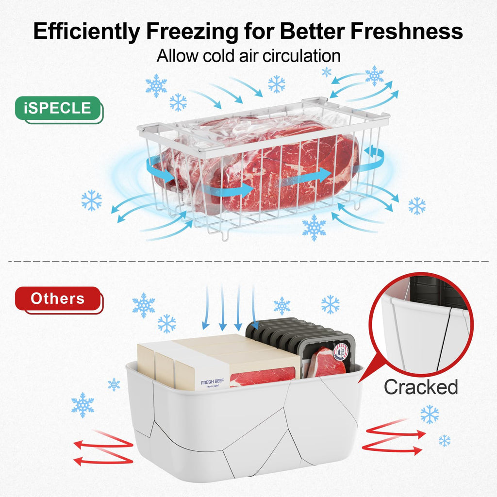 iSPECLE Chest Freezer Organiser – 5 Pack Stackable White Wire Baskets