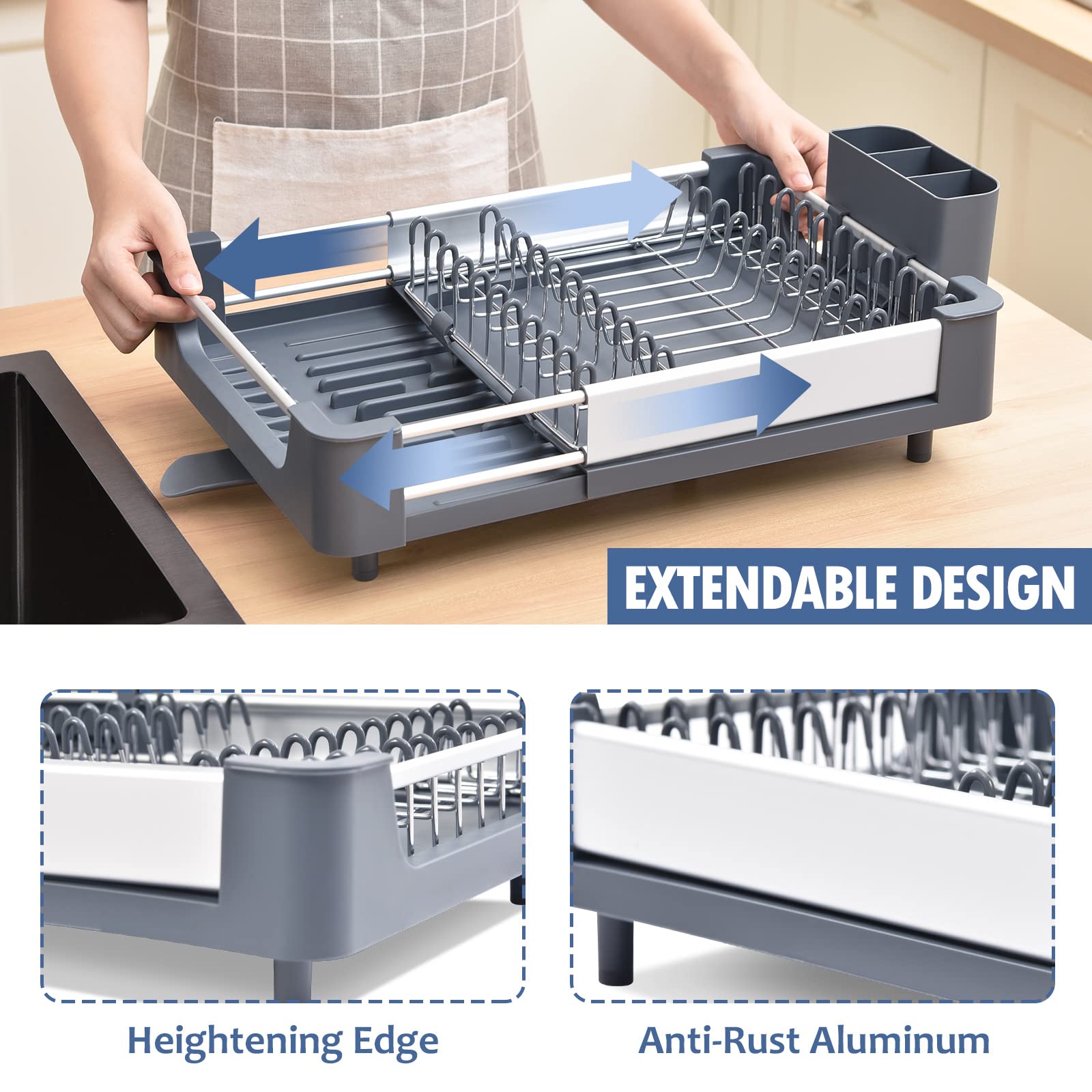 KINGRACK Expandable Dish Drying Rack | Stainless Steel Foldable Drainer