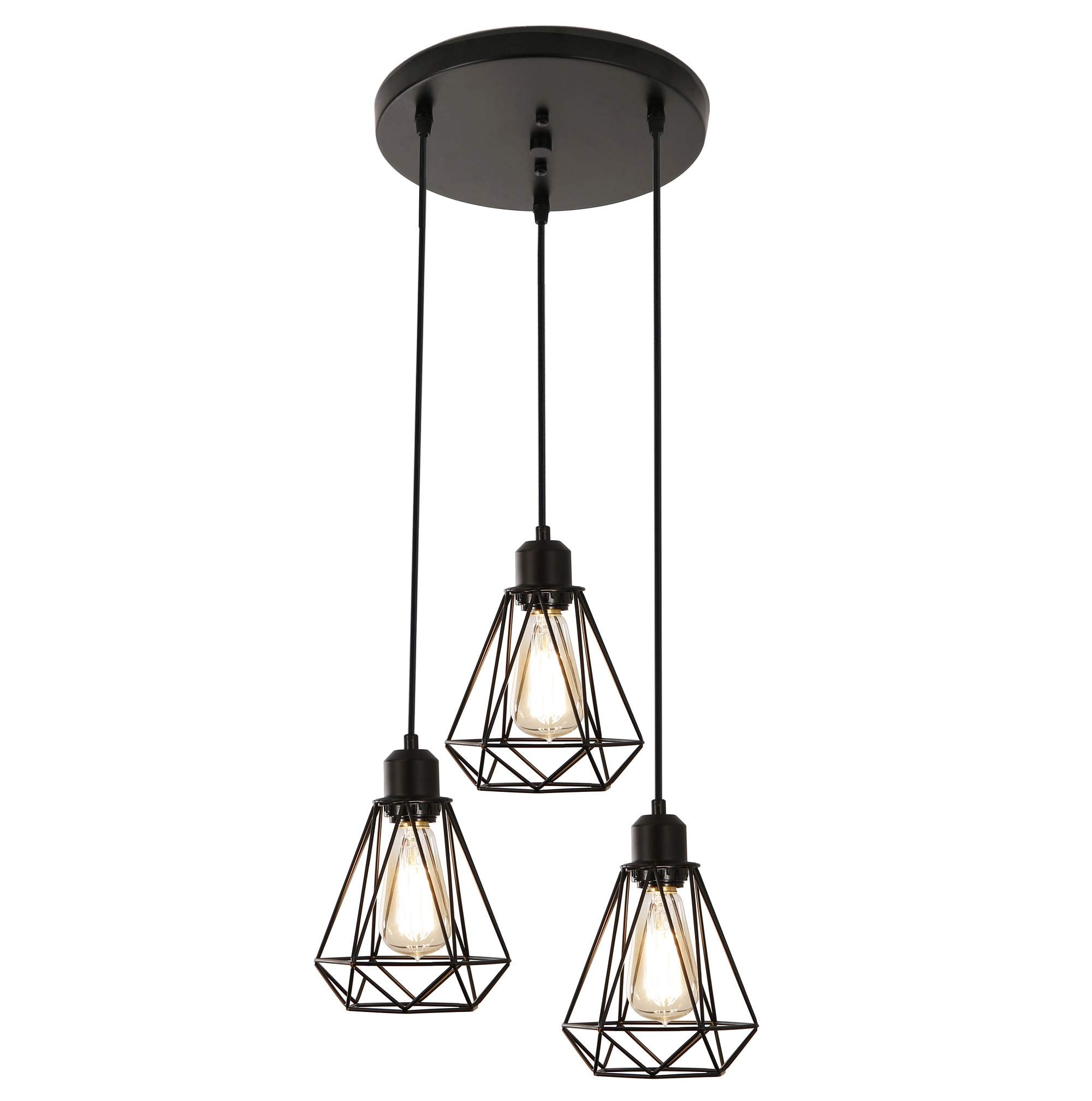 Timi Home Industrial 3-Light Pendant Light | Black Metal Cage Shade