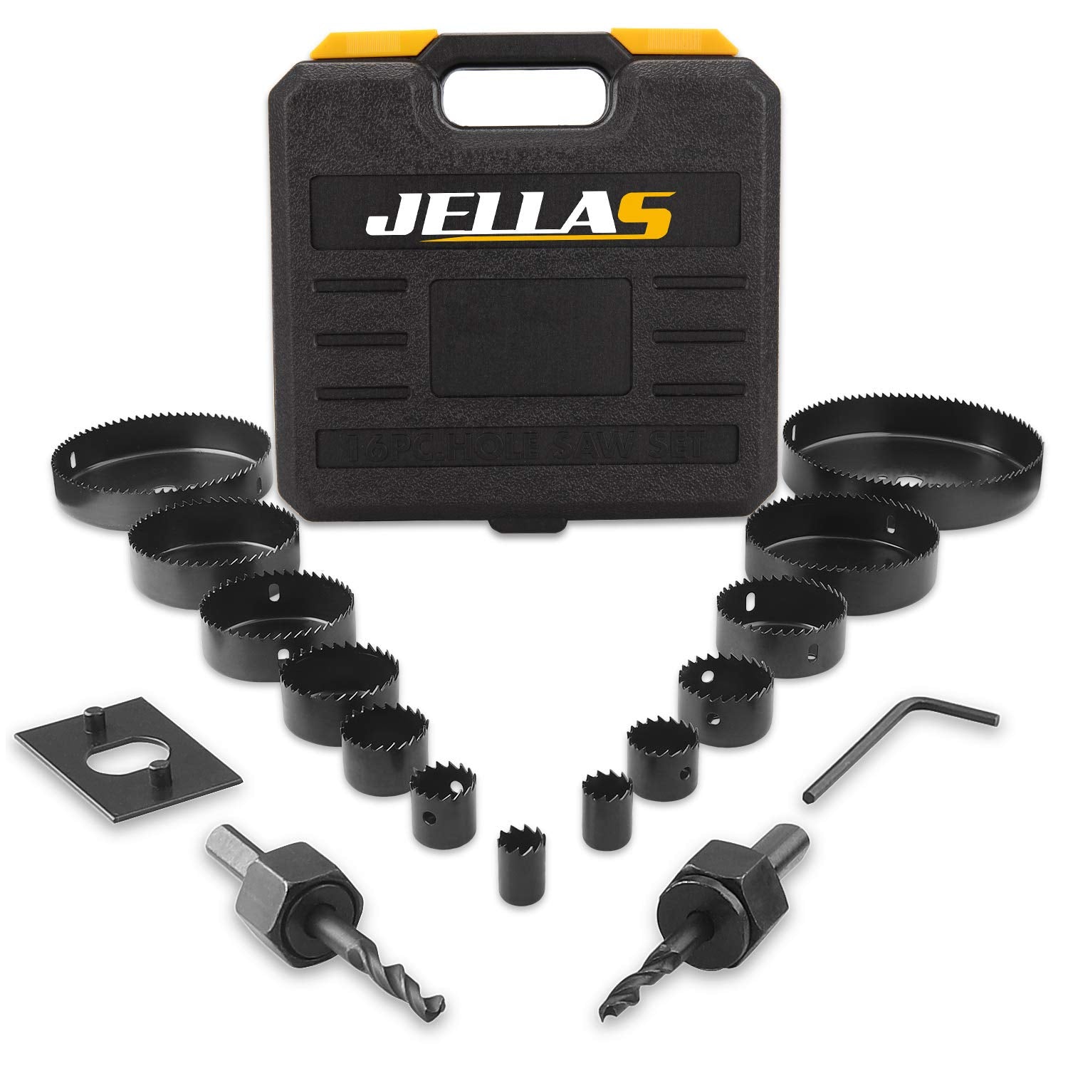 JELLAS 19-Piece Hole Saw Kit | 19mm-127mm Cutter Set for Wood & PVC