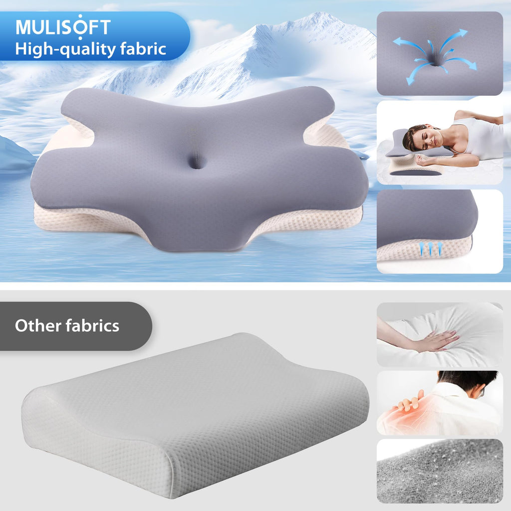 MULISOFT Memory Foam Cervical Pillow – Ergonomic Neck Support (Blue)