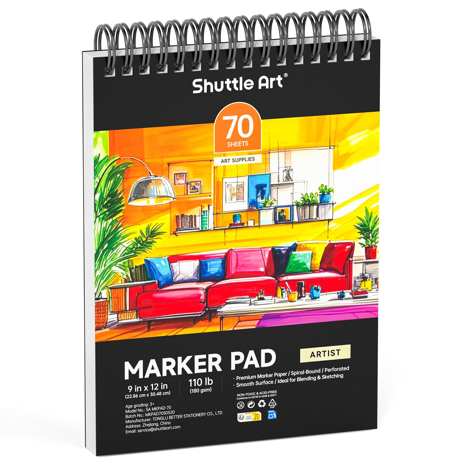 Shuttle Art Marker Pad | 12x9 Bleedproof 110lb Drawing Paper, 70 Sheets