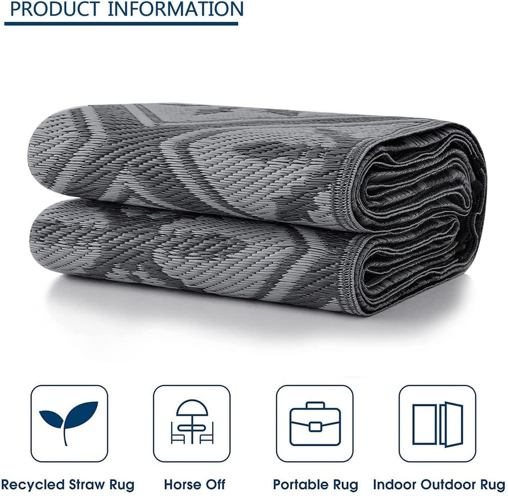 Outdoor Rug 6x9ft - Reversible Waterproof Geometric Patio Mat