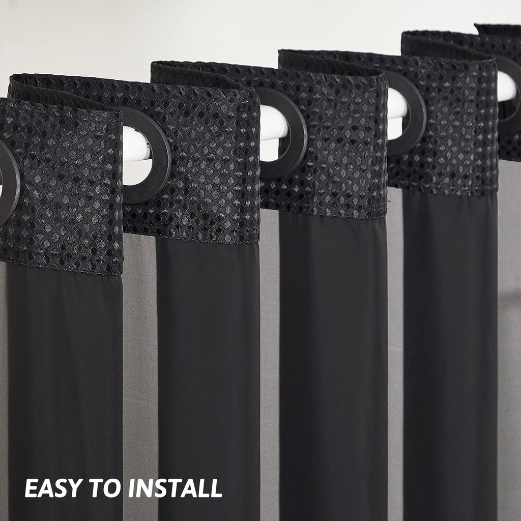 Furlinic Shower Curtain Hookless Black Jacquard Waffle Fabric 75inch Long Weighted Anti Mould with White Polyester Snap in Liner and Mesh Curtains - image 3