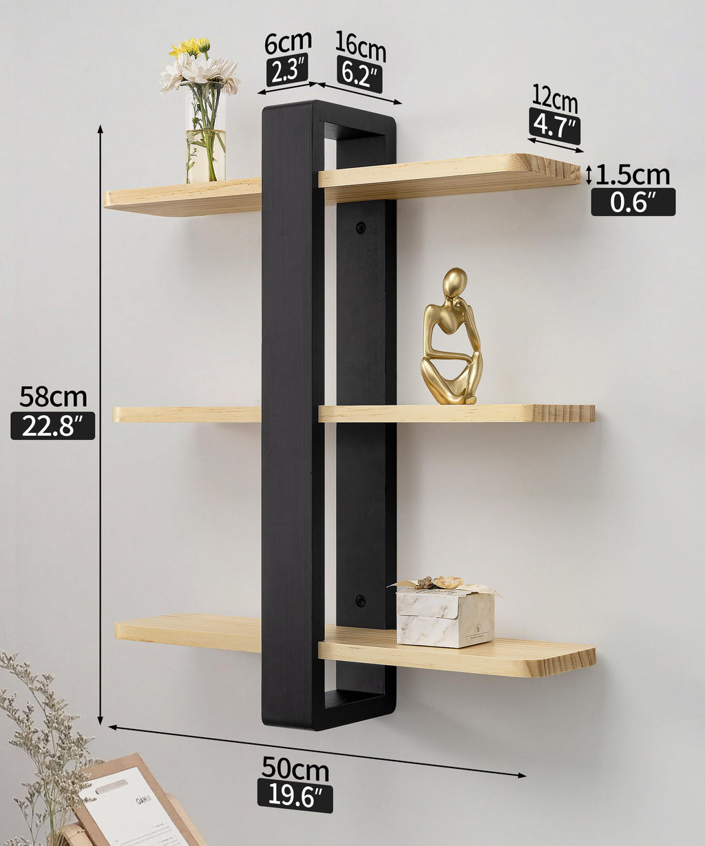 SUMGAR Pine Wood Floating Shelves | 3-Tier 50CM Wall Mounted Shelving