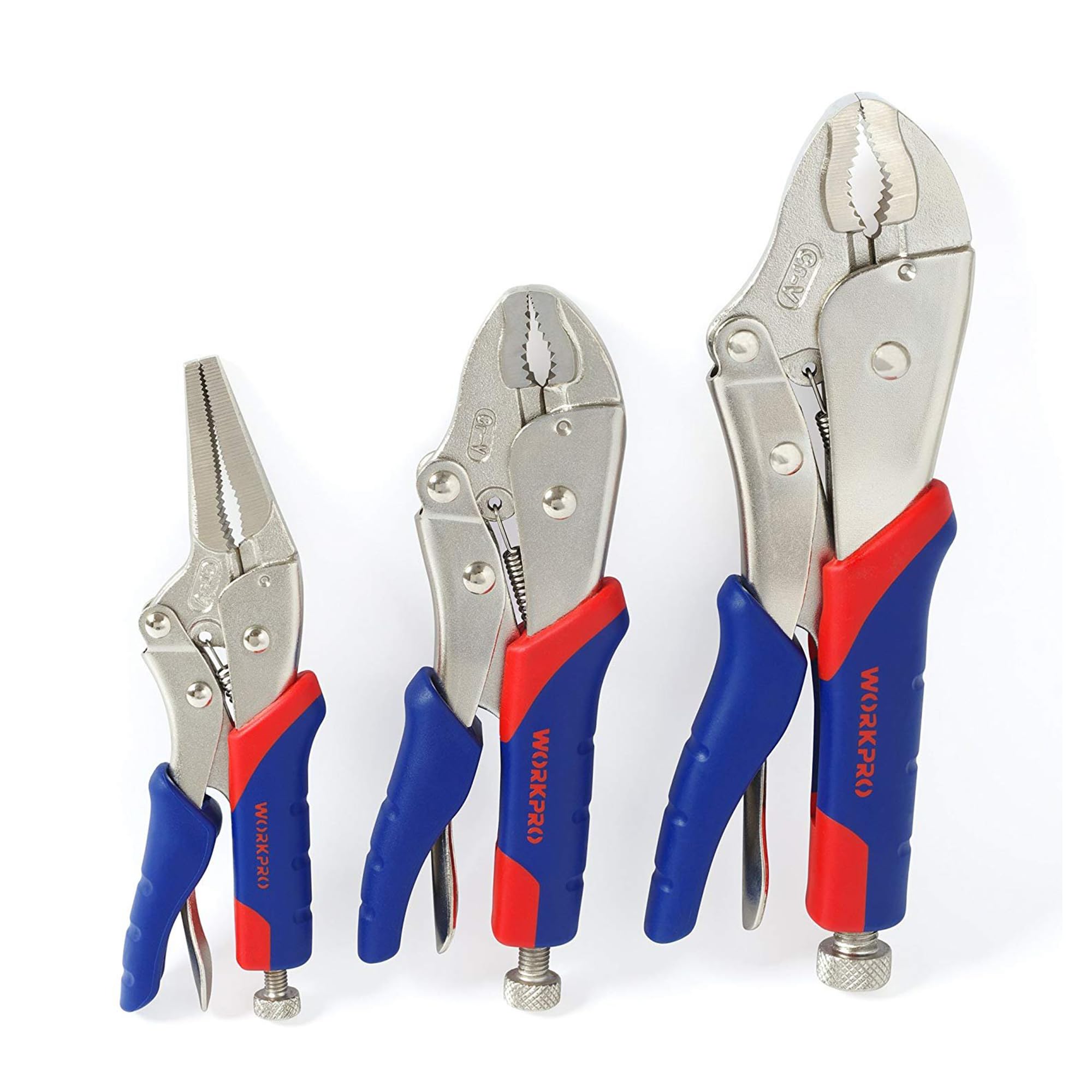 WORKPRO 3-Piece Locking Pliers Set | Cr-V Steel Mole Grips with Soft Handle