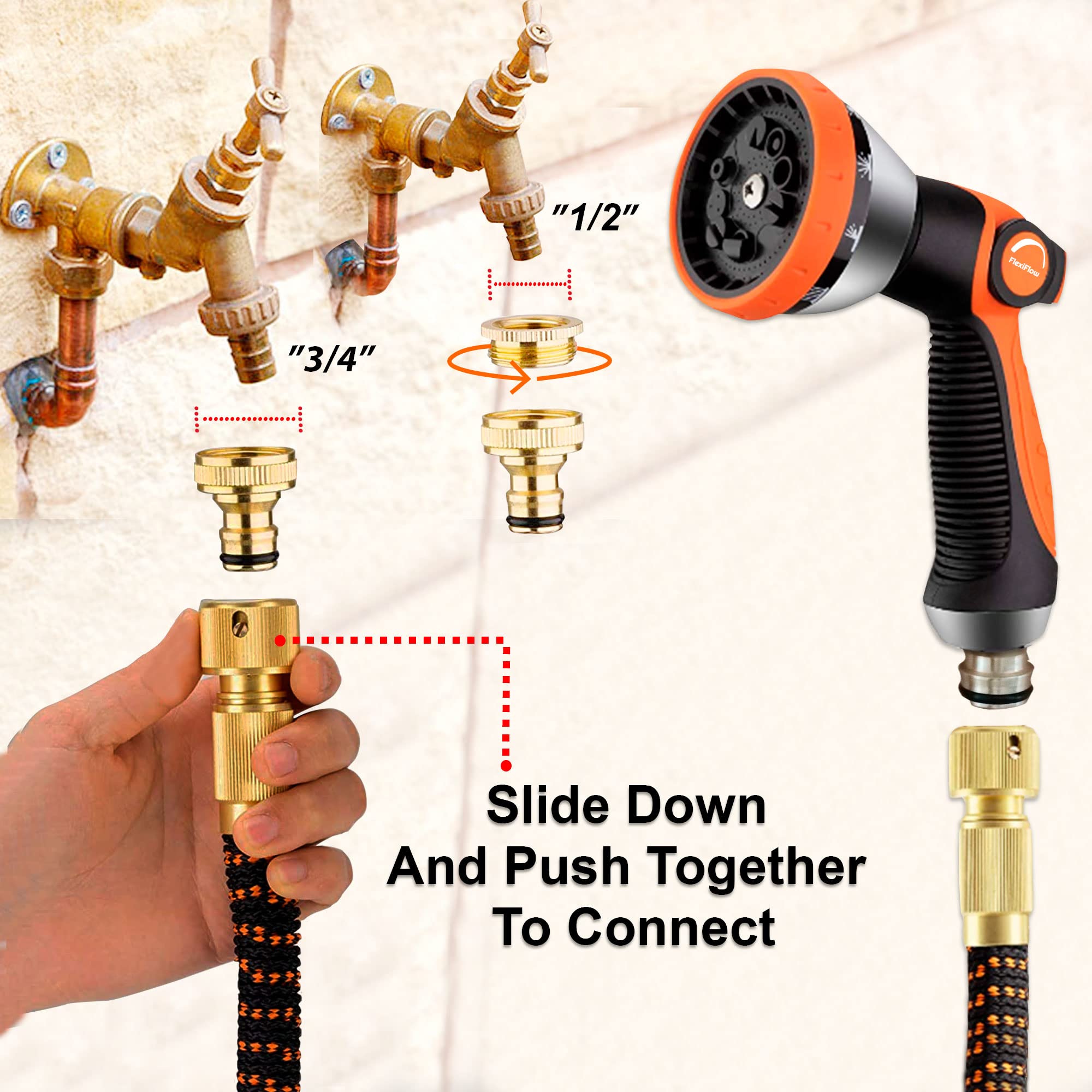 Flexiflow Expandable Garden Hose with 10-Function Spray Gun – 15m/50ft