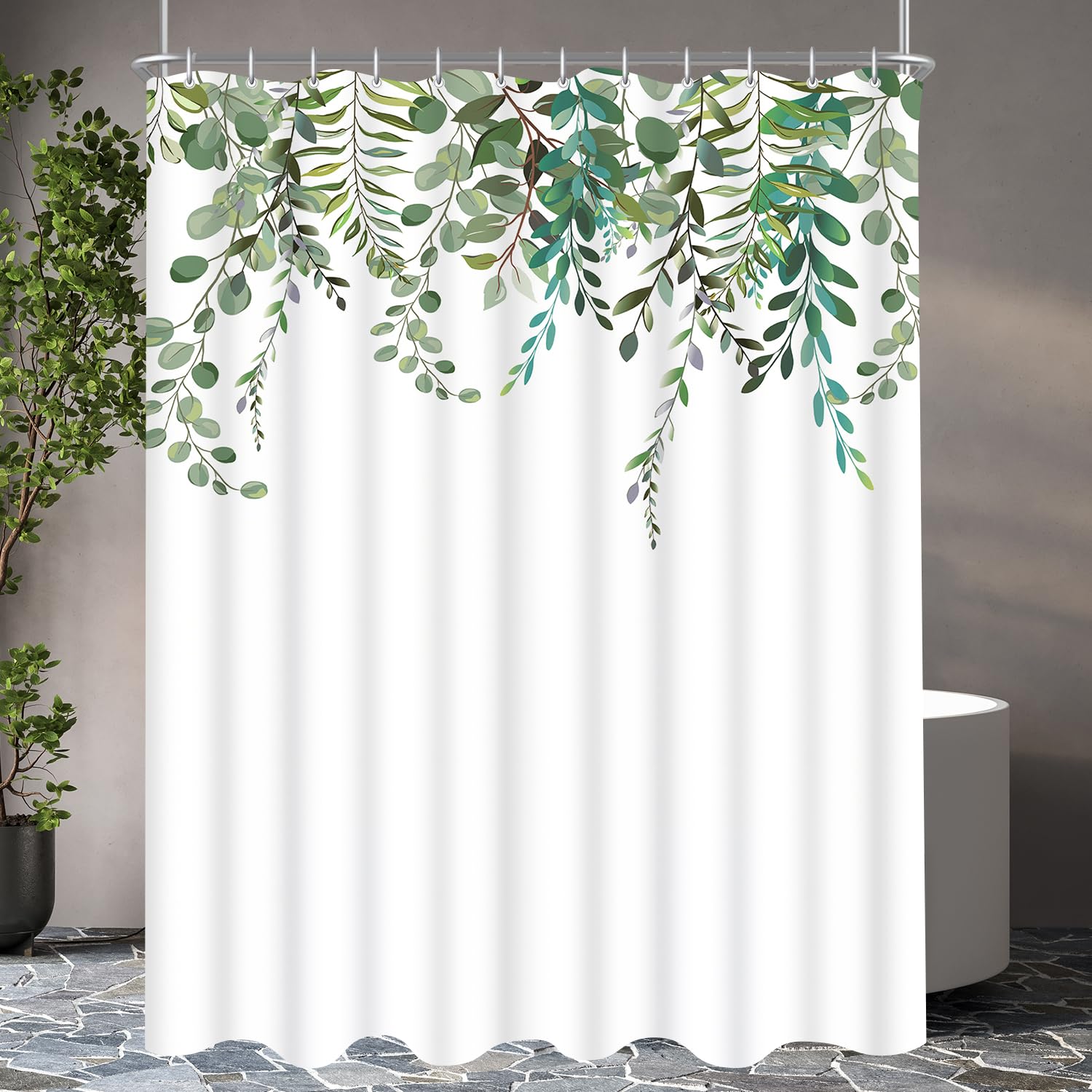 Lerores Anti-Mould Shower Curtain – 180x200cm Leaf Pattern Polyester
