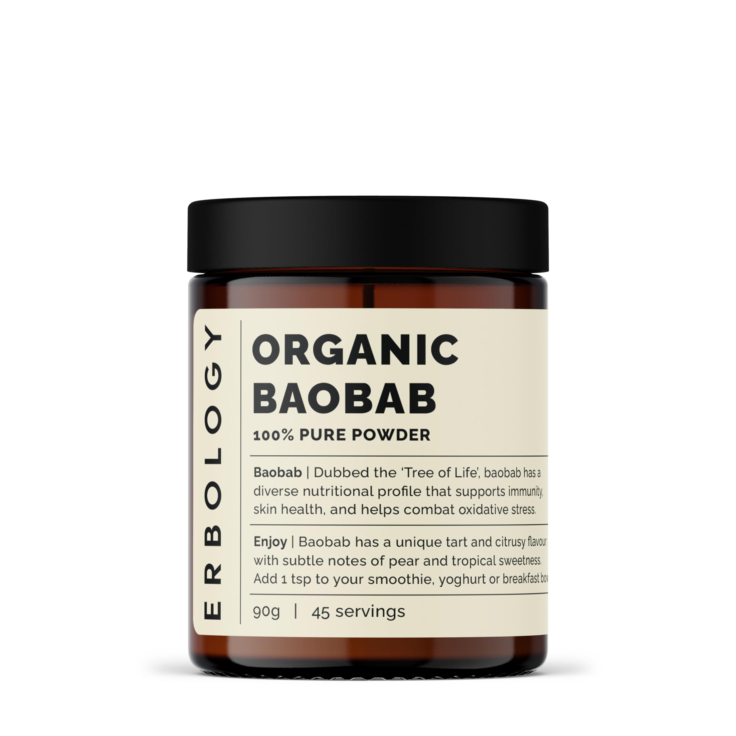 Erbology Organic Baobab Powder – 90g Raw Superfood for Immune Support