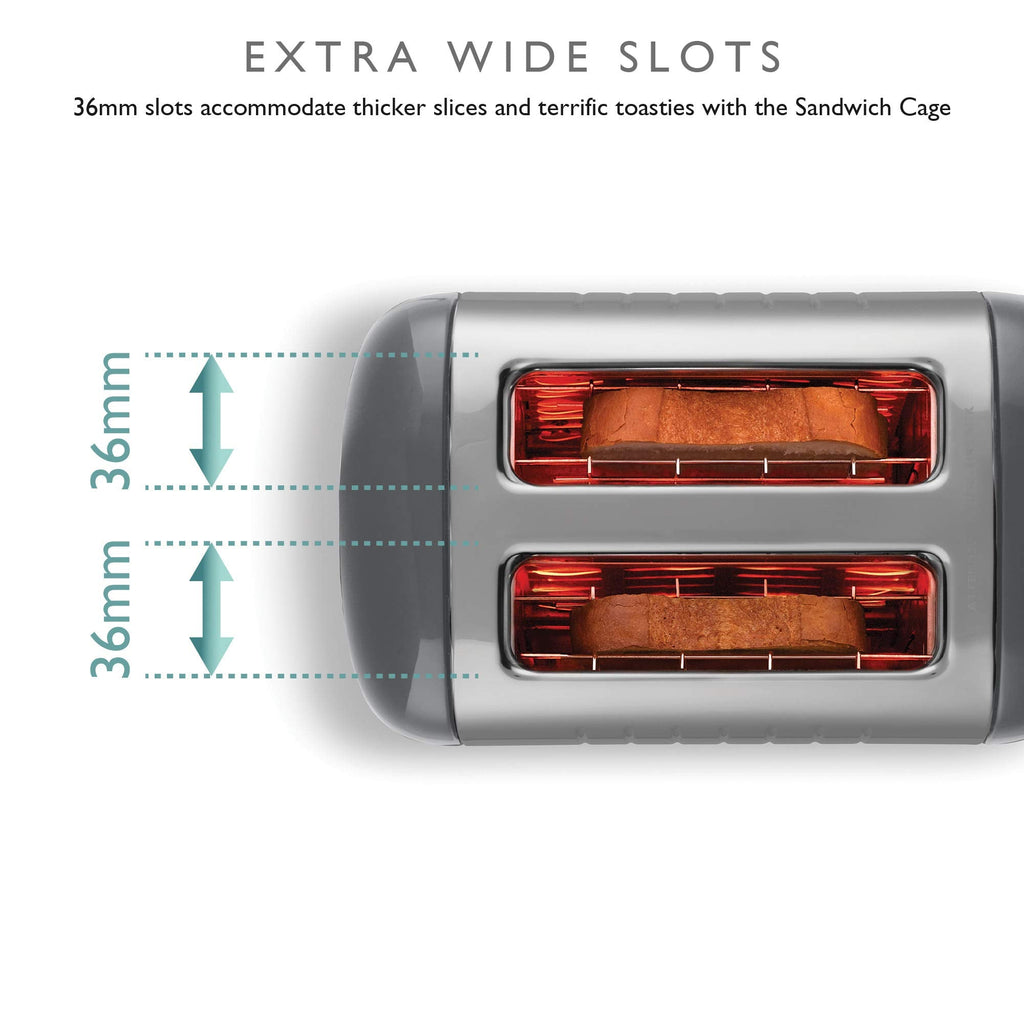 Dualit 2 Slice Lite Toaster | Polished with High Gloss Grey | 36mm Wide Slots