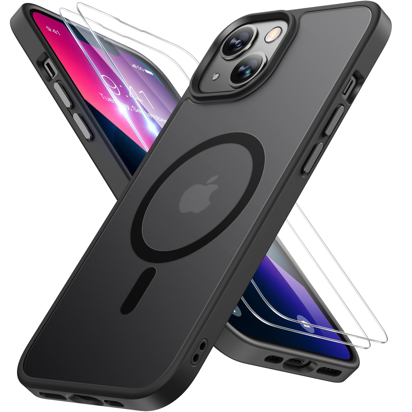 Miracase iPhone 13 MagSafe Case with 2 Screen Protectors - Matte Black