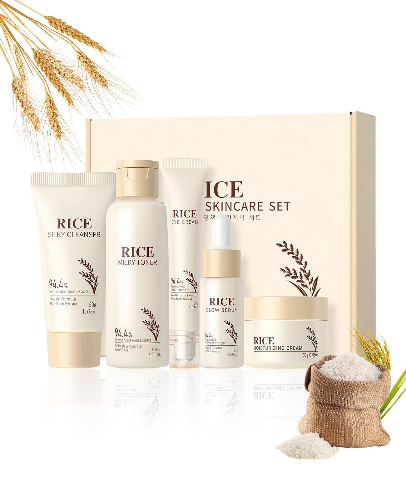 SEESUNO 5 Pcs Korean Skincare Set | Hydrating Rice Extract Beauty Kit