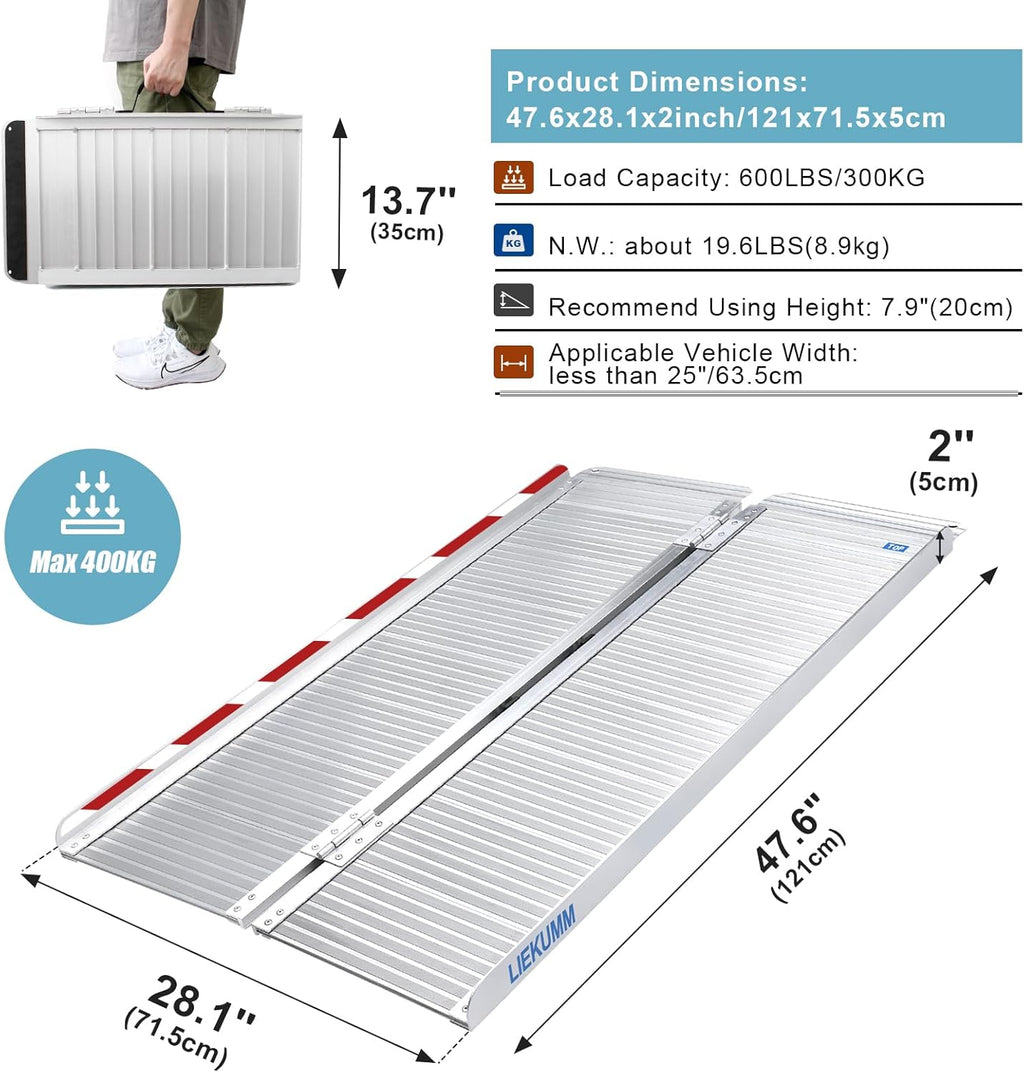 LIEKUMM 121cm Folding Wheelchair Ramp | 300kg Portable Aluminium