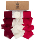 Vitalizart Chiffon Ribbon | 21 Yd Red & White Handmade Frayed Edge Silk
