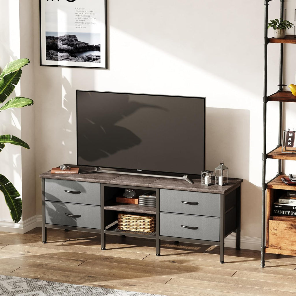 CAIYUN 55 Inch TV Stand with 4 Drawers - Industrial Media Console, Grey