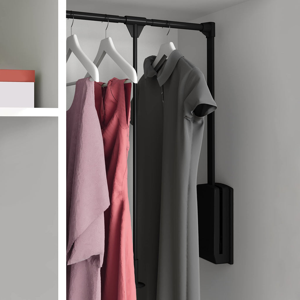 Emuca Pull Down Wardrobe Rail Lift – Adjustable 17.7-23.6" Steel, Black