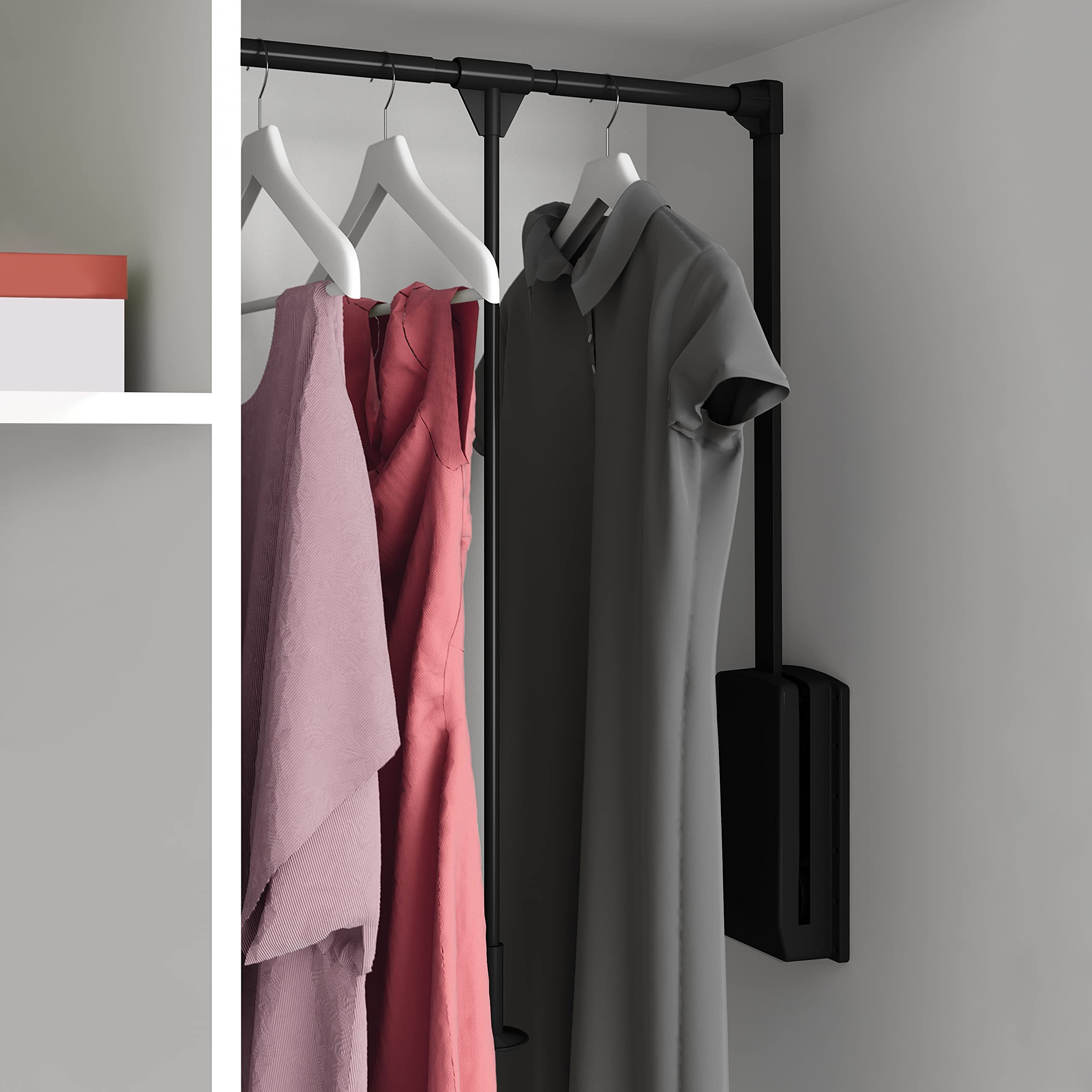 Emuca Pull Down Wardrobe Rail Lift - Adjustable 23.6-32.6" - Black