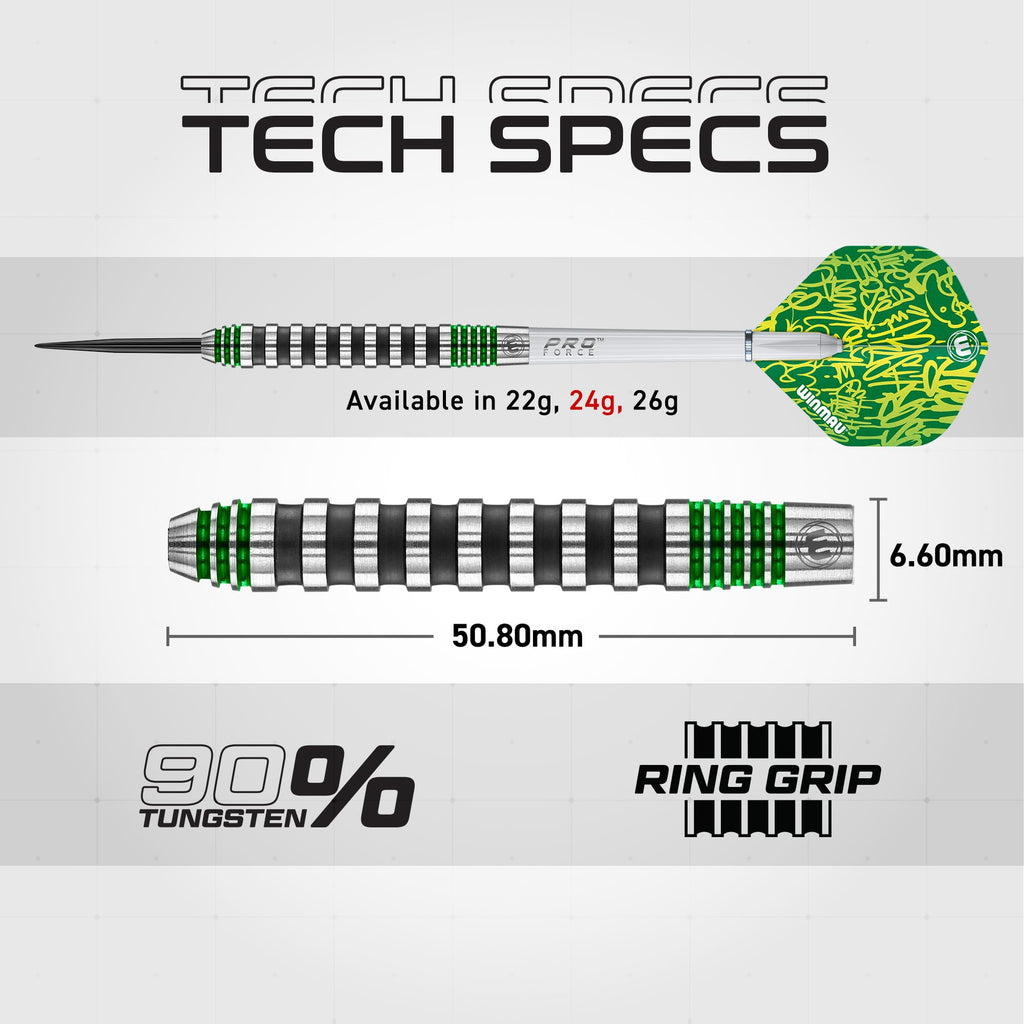 Winmau Advance 500 Series 90% Tungsten Steeltip Darts Set - 24g Green