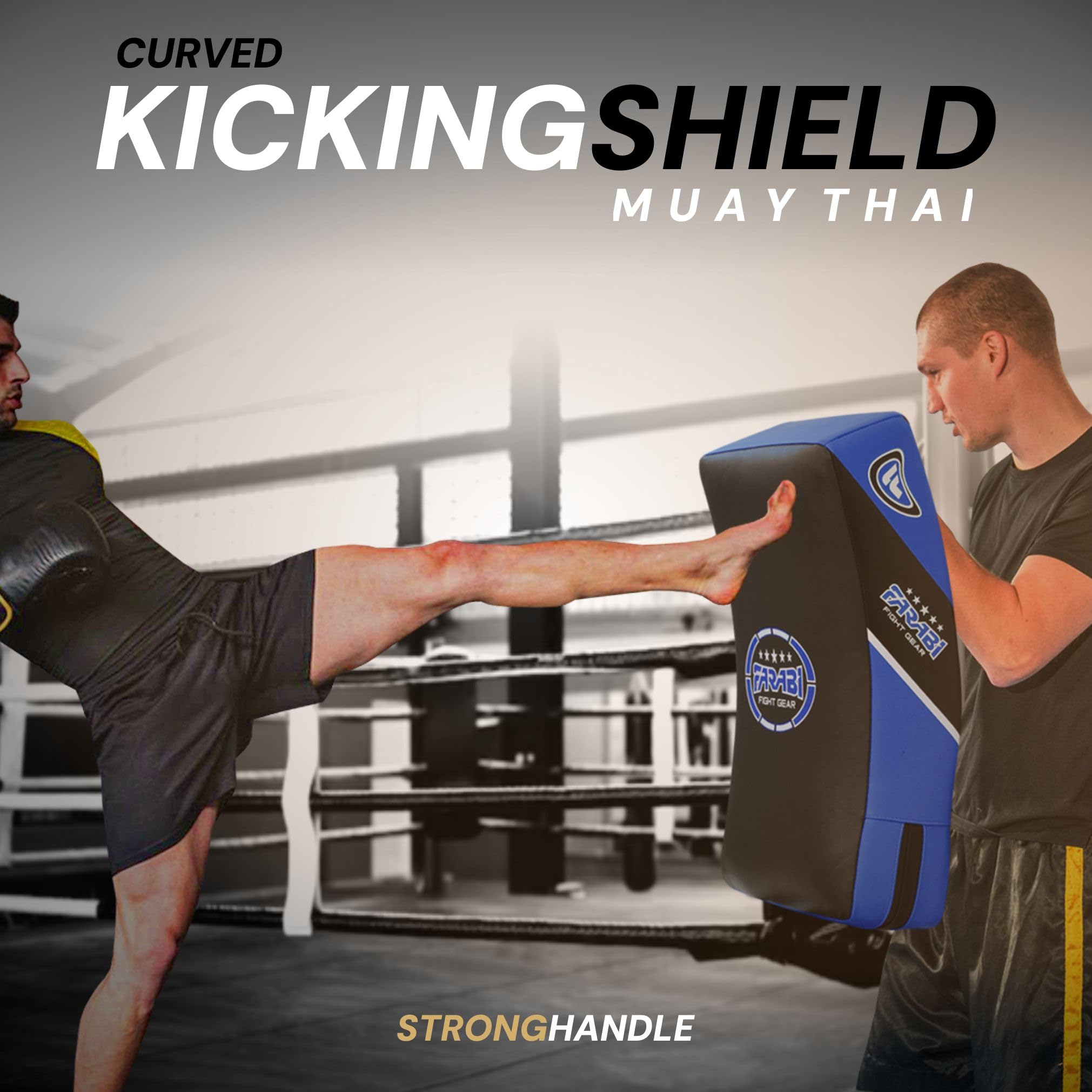 Farabi Sports Kick Shield – Curved Faux Leather MMA Strike Pad (Black/Blue)
