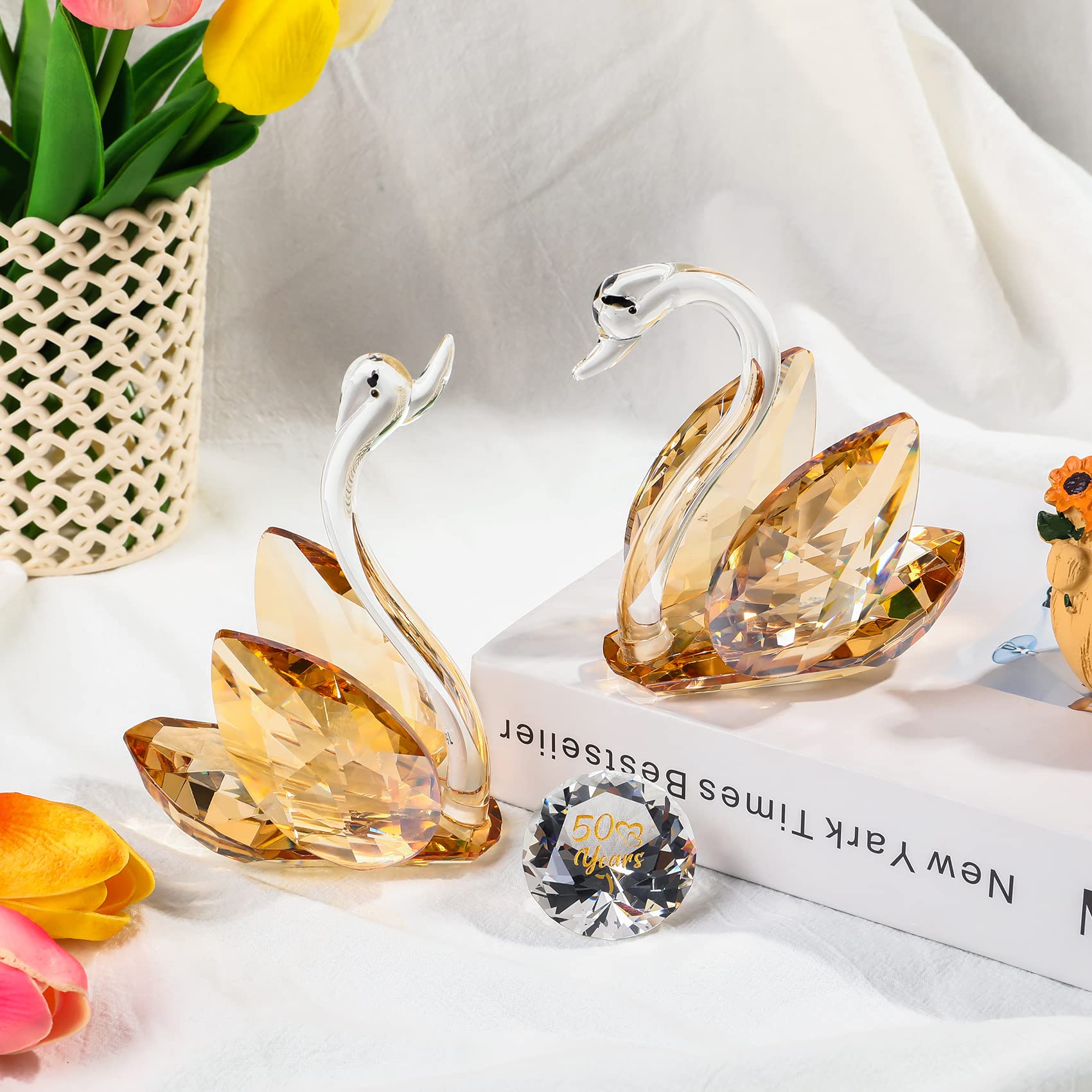 Jolof Store Crystal Golden Swans Set – 50th Anniversary Gift