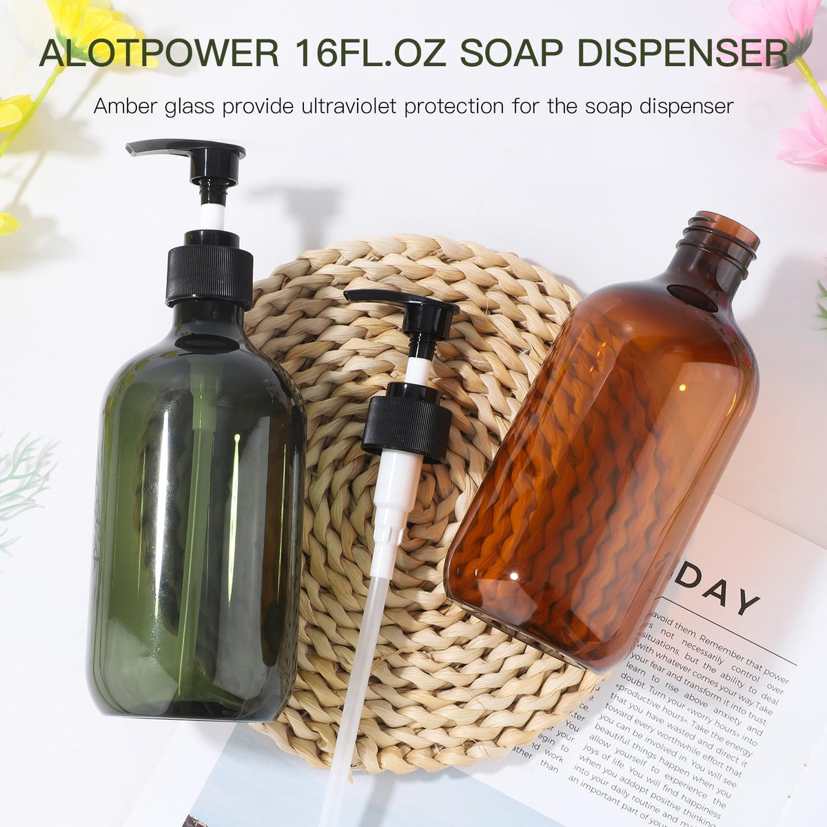 Soap Dispenser with Pump, 2 Pack Empty Refillable Pump Bottle Dispensers 500ml Bathroom Liquid Hand Dish Soap Dispenser Bottles Containers Plastic - image 5