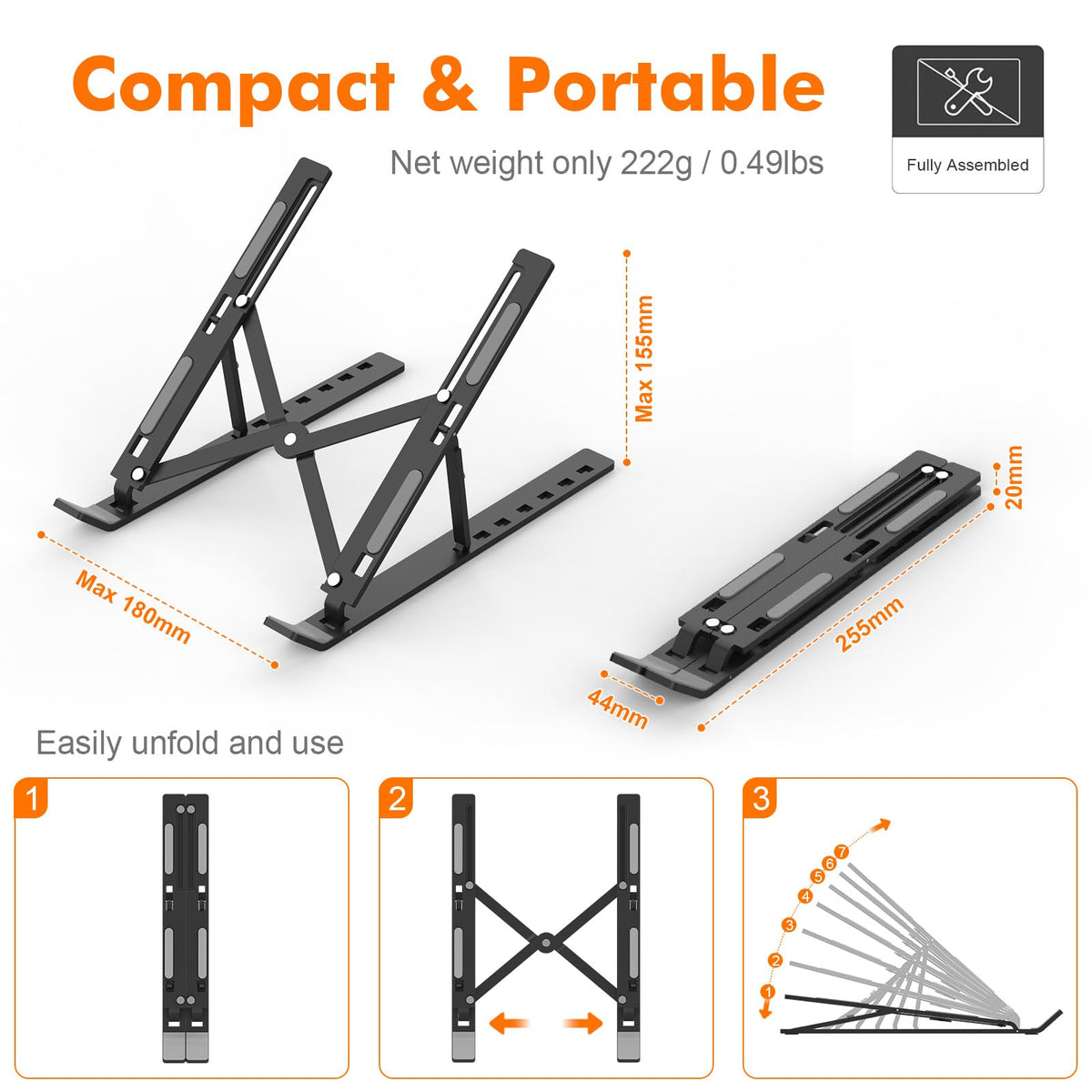 GRIFEMA Laptop Stand for Desk, Aluminum Laptop Riser 7-Angle Adjustable - image 3