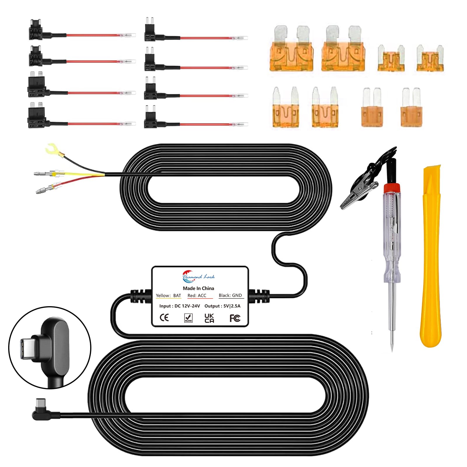 Diamond Lark Dash Cam Hardwire Kit – Type C USB 24H Parking Monitor