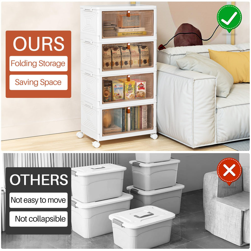 PurKeep Stackable Storage Boxes | 4-Tier 23L Plastic Bins with Wheels